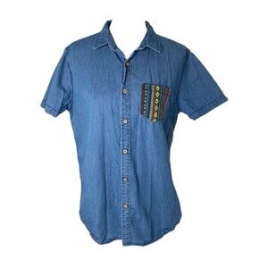 21 Men Men’s Button-Down Shirt Blue Casual Short Sleeve Size Medium
